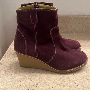 Boden Dark Plum Suede Wedge Ankle Boots - size 38
